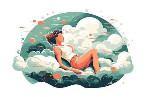 Heureuse Femme Dormant Sur Un Nuage Doux Isolé Sur Fond Illustration