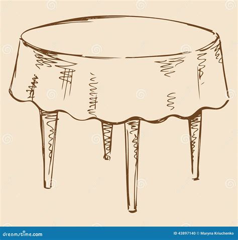Desenho Do Vetor Mesa Redonda Com Toalha De Mesa Ilustração Do Vetor