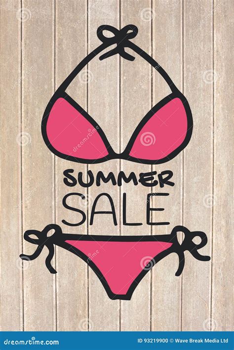 Summer Sale Text And Pink Bikini Against Decking Stock Illustration Illustration Of Studio