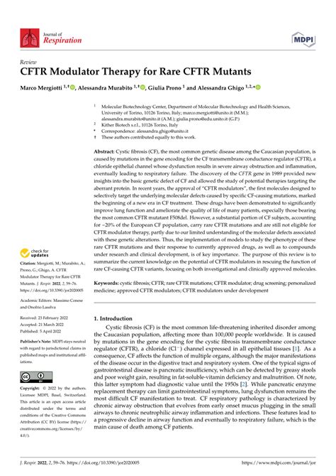 Pdf Cftr Modulator Therapy For Rare Cftr Mutants