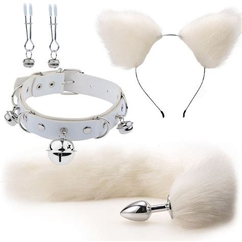 Cute Fox Tail Anal Plug Cat Ears Headbands Set Adult Games Nipple Clip
