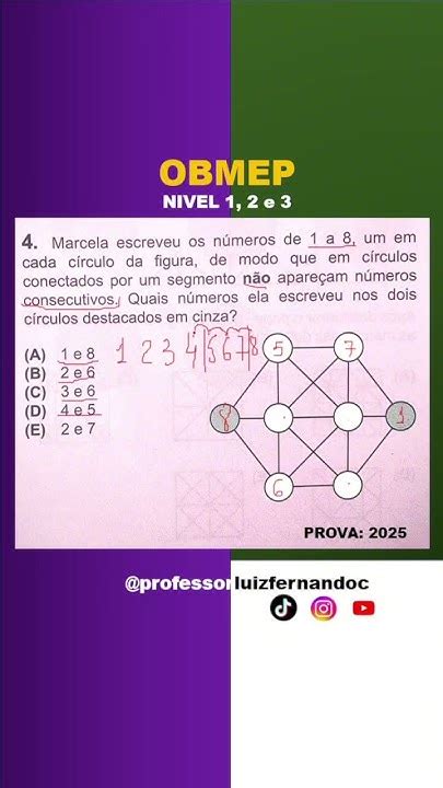 Marcela Escreveu Os Numeros De 1 A 8 - OBMEP 2025 (nível 1, 2 e 3)Marcela escreveu os números de 1 a 8 #obmep ...