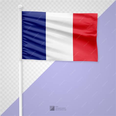 Premium PSD | Waving the france flag on a white metal pole isolated on