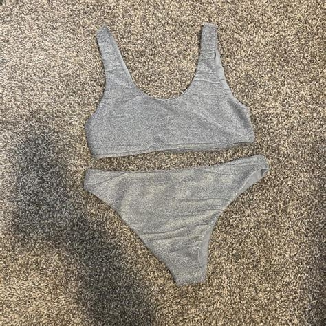 Danielle Guizio Silver Glitter Bikini Never Worn Depop