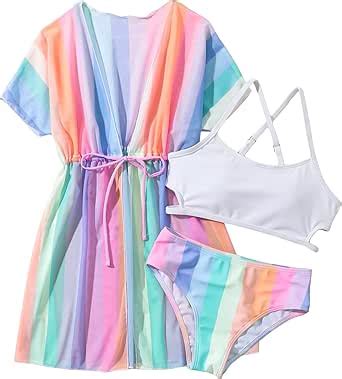 Amazon Makemechic Girl S Piece Bathing Suits Cute Floral Bikini Swimsuit With Cover Up