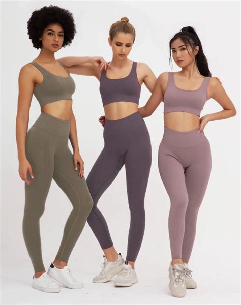 Women Sexy Seamless Sports Suit Compression Gym Wear High Waist Ribbed