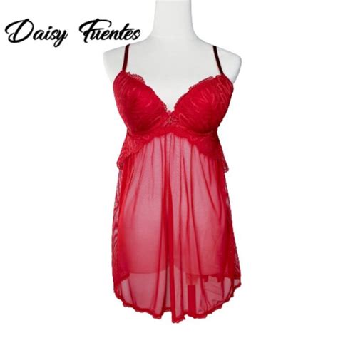 Daisy Fuentes Intimates Sleepwear Daisy Fuentes Red Lace Sheer Babydoll Lingerie Lg Poshmark