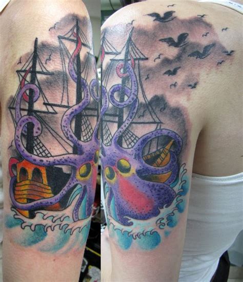 Octopus And Ship Tattoo