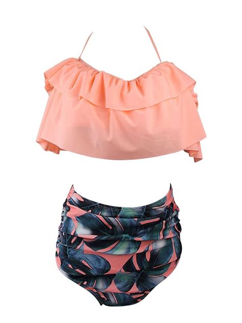 Cjcmall Two Pieces Womens Flounce Chic Bikini Set Sexy High Waisted