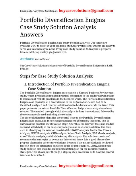 Case Solution Portfolio Diversification Enigma - Portfolio