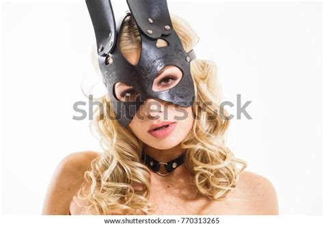 Beautiful Girl Blonde Sexy Mask Lingerie Stock Photo 770313265