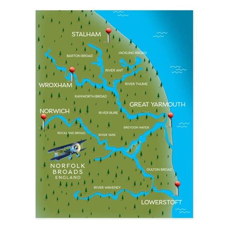 Norfolk Broads England Map Postcard Ad Affiliate Englandmap