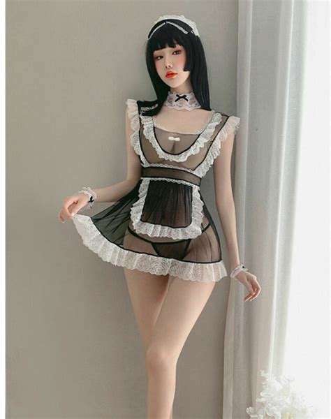 Sexy Women Lingerie Maid Dress Perspective Cosplay Lace Backless