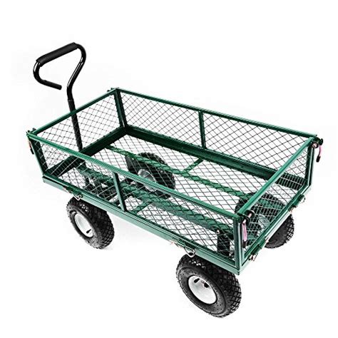 Oypla Heavy Duty Metal Gardening Trolley Green Trailer Cart