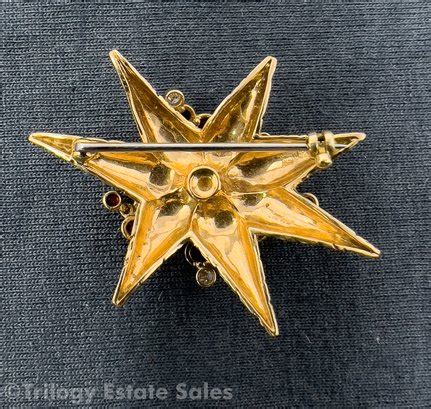 18k Gold Diamond And Ruby Starburst Brooch 16g 5694 Auctionninja