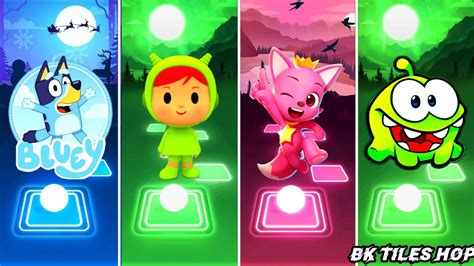 Bluey Bingo Vs Nina Pocoyo Vs Pinkfong Hogi Vs Om Nom Green Tiles Hop