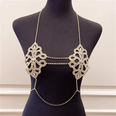 Rhinestone Body Chain Rave Bra Bikini Crystal Sexy Body Chain Nightclub Jewelry Rhinestone Chest