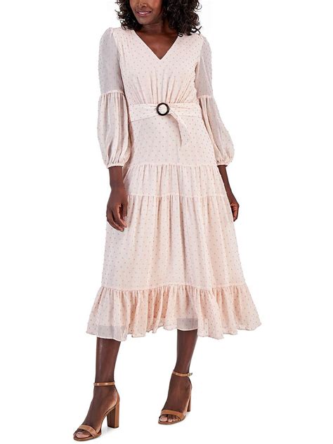 Buy Taylor Dresses Causal Belt Midi Dress - Beige At 47% Off | Editorialist