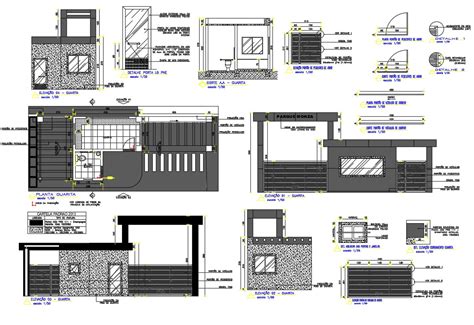 Guard Room And Entrance Gate Design Layout Plan Elevation And Sectional