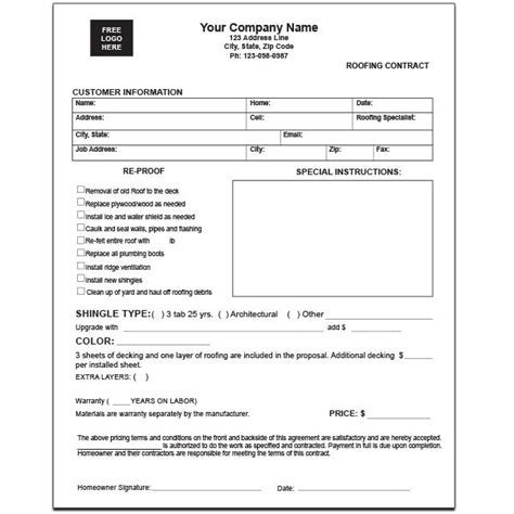 Roofing Contract Form Custom Printed Designsnprint