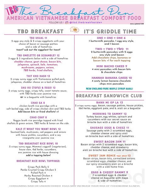 The Breakfast Den menu in Philadelphia, Pennsylvania, USA