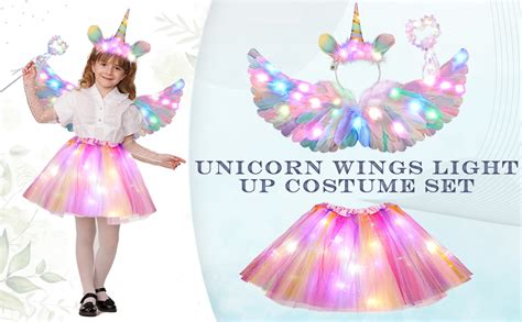 Tacobear Costume Unicorno Luminoso Led Tutu Gonna Tulle Con Ali