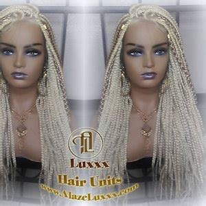 Blonde 613 27 Mix Box Braid Wig Ombre Balayage Honey Blonde Platinum Lace Baby Hair Unit Small