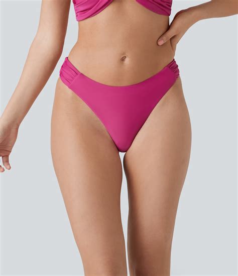 Womens Low Rise Ruched Bikini Bottom Swimsuit Halara