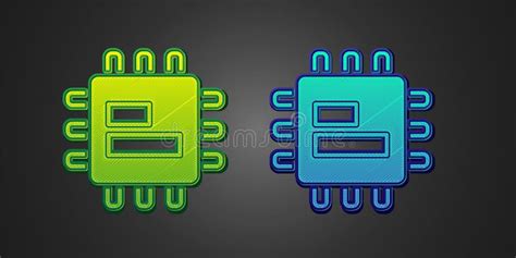 Green And Blue Computer Processor With Microcircuits Cpu Icon Isolated