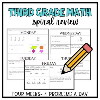 Math Spiral Review Morning Work 3rd Grade FREE By The Classroom