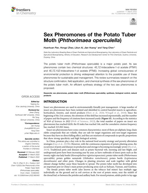 PDF Sex Pheromones Of The Potato Tuber Moth Phthorimaea Operculella