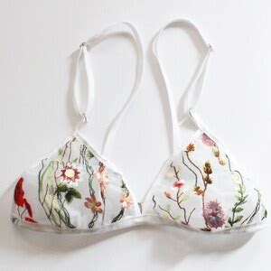 Embroidered Floral Bralette Triangle Bra White Bralette Floral Print Bridal Lingerie Flowers