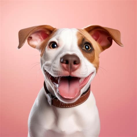 Premium Ai Image Cheerful Small White And Brown Dog On Pink Background
