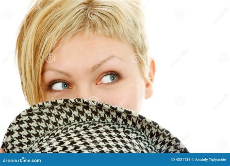 Woman Face Cover Hat Stock Photo Image Of Happy Eyes 4331136
