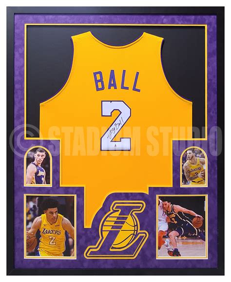 Lonzo Ball Autographed Framed Lakers Yellow Jersey - The Stadium Studio