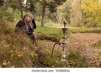 Sexy Blonde Big Breasts Smokes Hookah Stock Photo Shutterstock