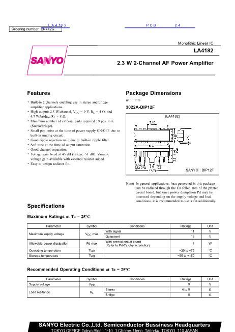 LA4182 Datasheet_PDF文件下载_芯片资料查询_维库电子市场网