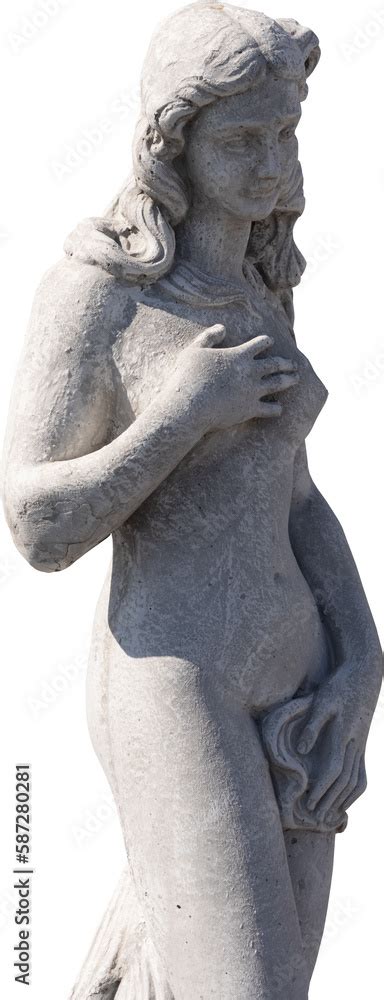 Image Of Ancient Classical Style Weathered Sculpture Of Naked Woman On Transparent Background