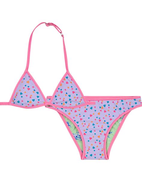 Girls Bikini Reversable Small Hearts Birds