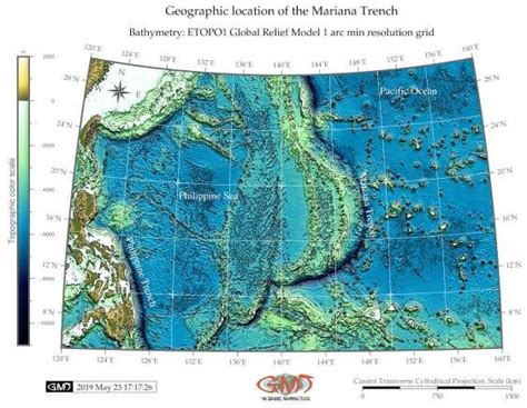 Bathymetric Map Of The Mariana Trench Data Etopo Mapping Gmt