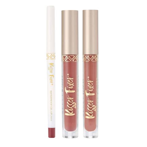 Belle Beauty Lip Kit Trio Bundle Set Lip Liner Lipstick Lip Gloss In Berry Nude Kisser