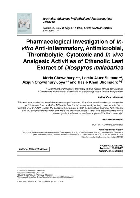 PDF Pharmacological Investigation Of In Vitro Anti Inflammatory