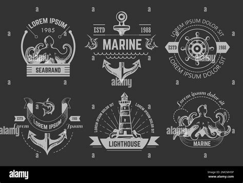 Nautical Or Marine Symbols Isolated Icons Octopus And Anchor Stock