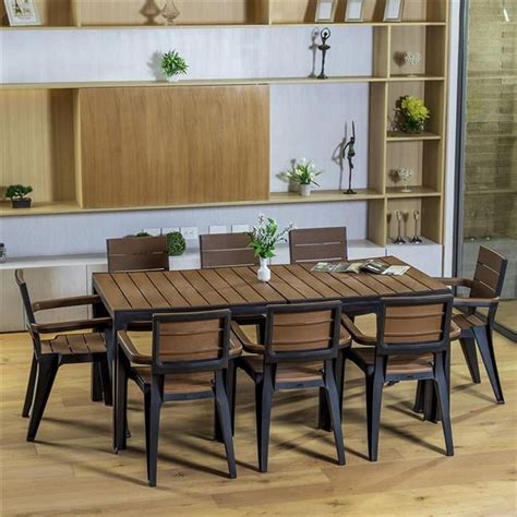 Inval Madeira 8 Seat Patio Dining Table And Armchair Set In Blackteak Brown