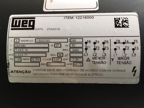 Motor Elétrico Weg Trifásico 2cv Alta Rotação 220 380v Mercado Livre