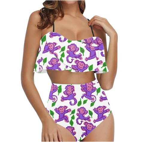 Aueoeo Women Two Piece Swimsuits Ruffle High Waisted Bikini Ruched Bathing Suit With Bottom