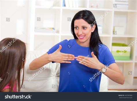 Smiling Deaf Girl Learning Sign Language Stock Photo 442583968 ...