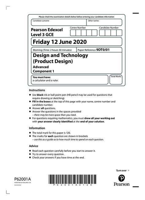 Pearson Edexceldesign And Technology Product Design9dt001 Question