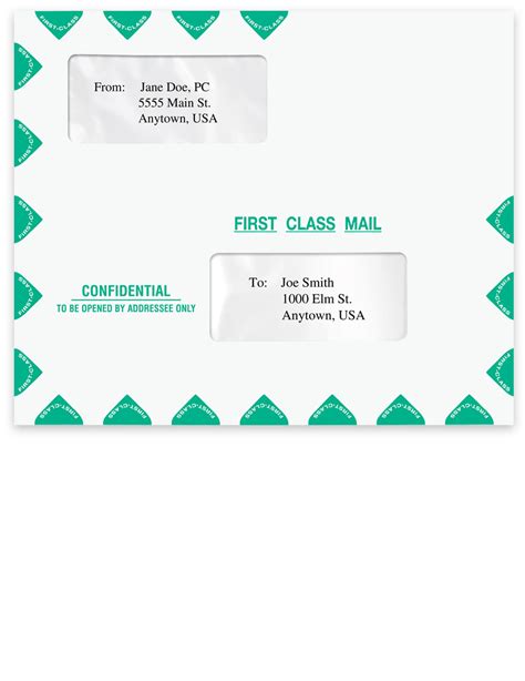 Horizontal Landscape First Class Envelopes 2 Windows, Confidential Text