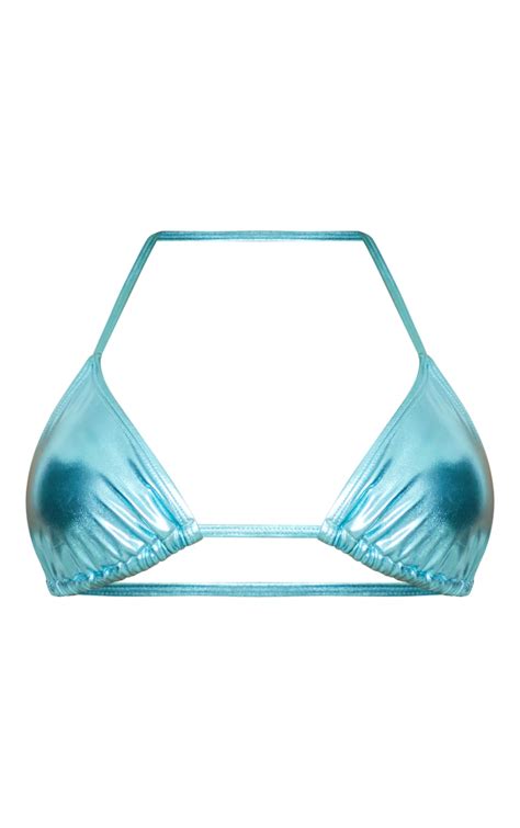 Gunmetal Metallic Adjustable String Tie Padded Triangle Bikini Top